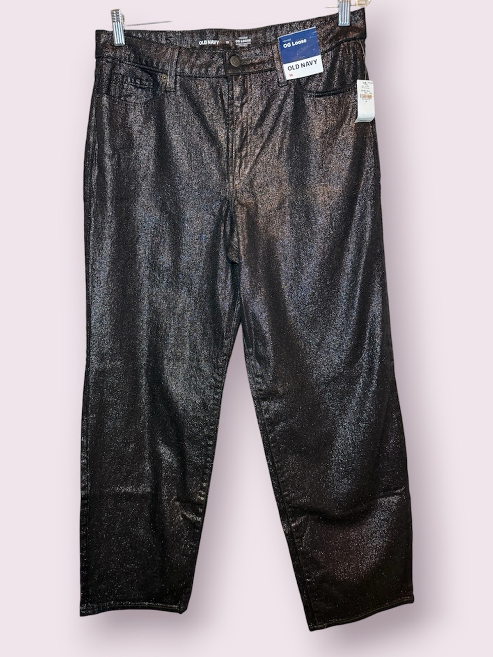NWT Old Navy High-Rise OG Loose Jeans Black Silver Metallic Size 10